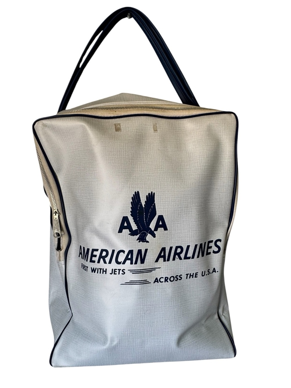 Vintage 1950s American Airlines Aviation Flight White & Navy Travel Tote Bag